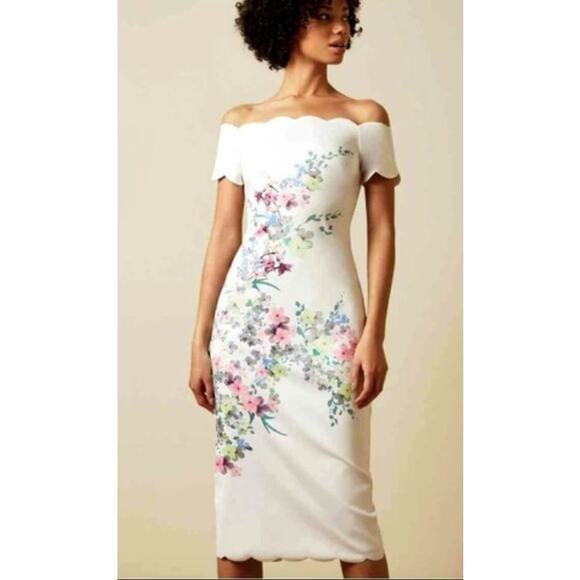 Ted Baker Trixiiy Floral Pergola Print Off Shouder Sheath Dress Size 0(US 2) - Picture 1 of 10